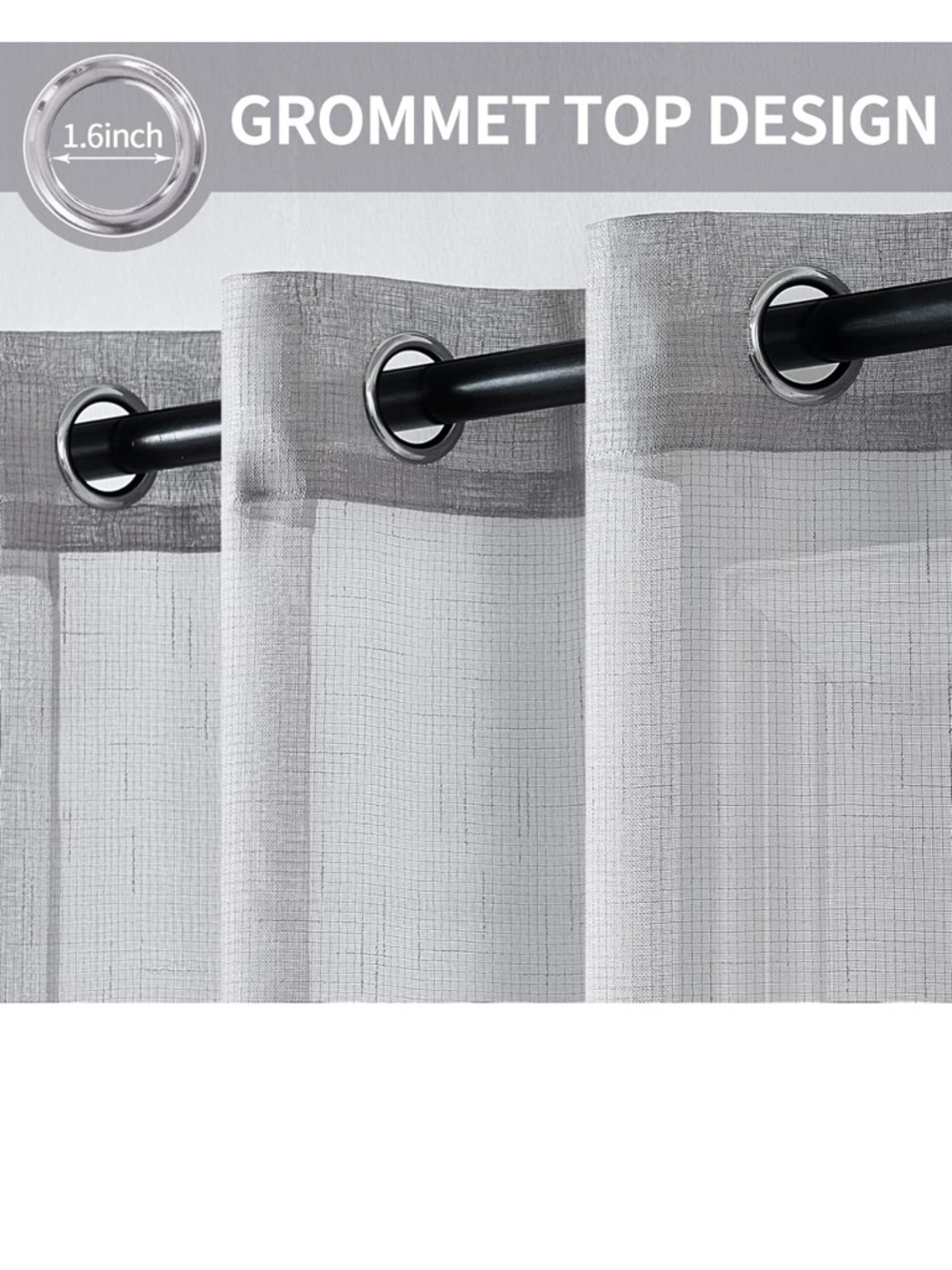 Sheer Grommet Window Curtain Panel - Gray